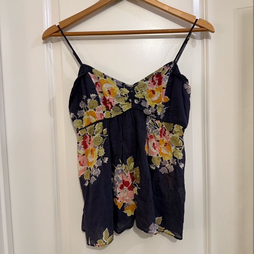 American eagle outfitters 2010s navy blue Floral Spaghetti Strap Top sheer small
